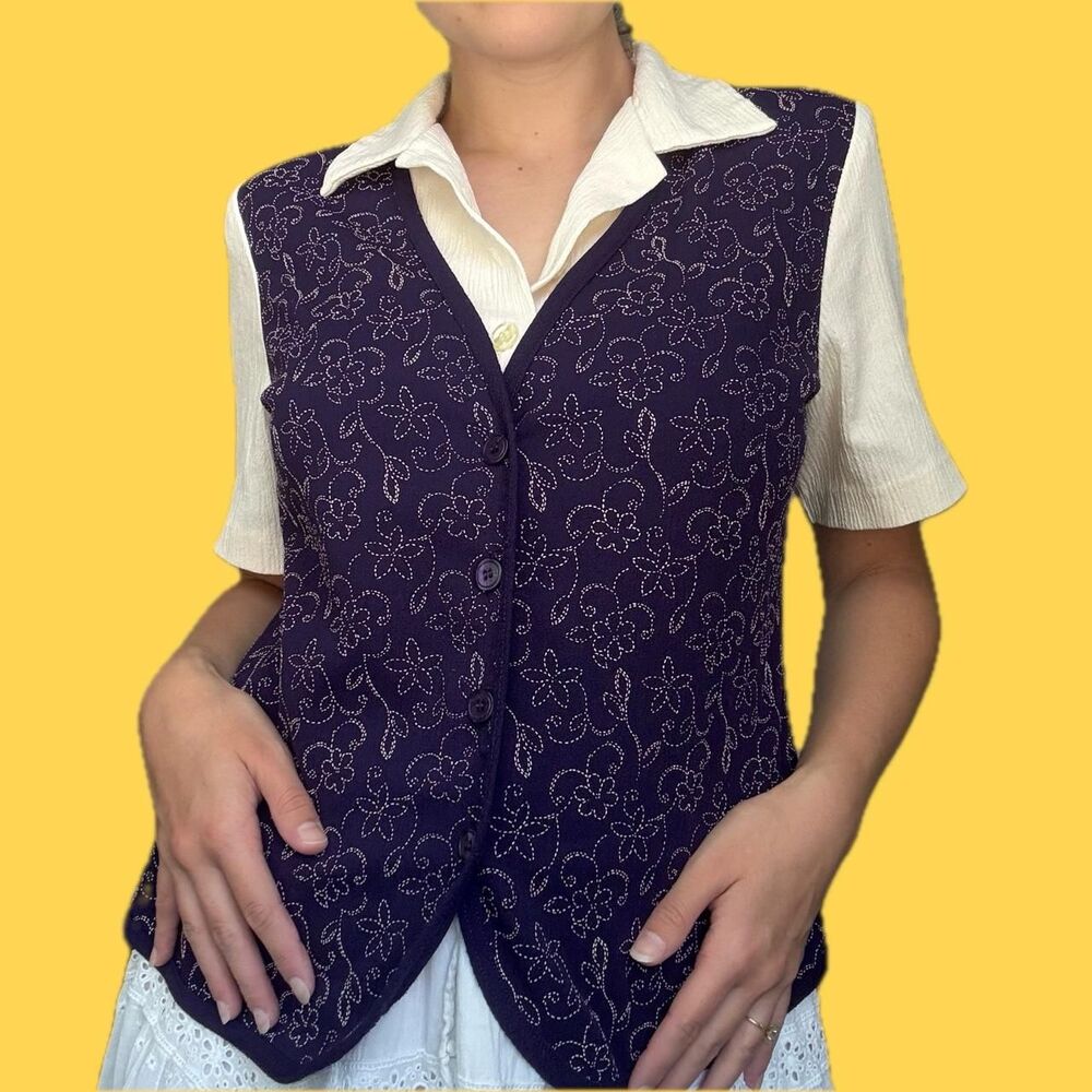 Vintage Alfred Dunner Embroidered Floral Vest Top | Petite 6 | Made in USA